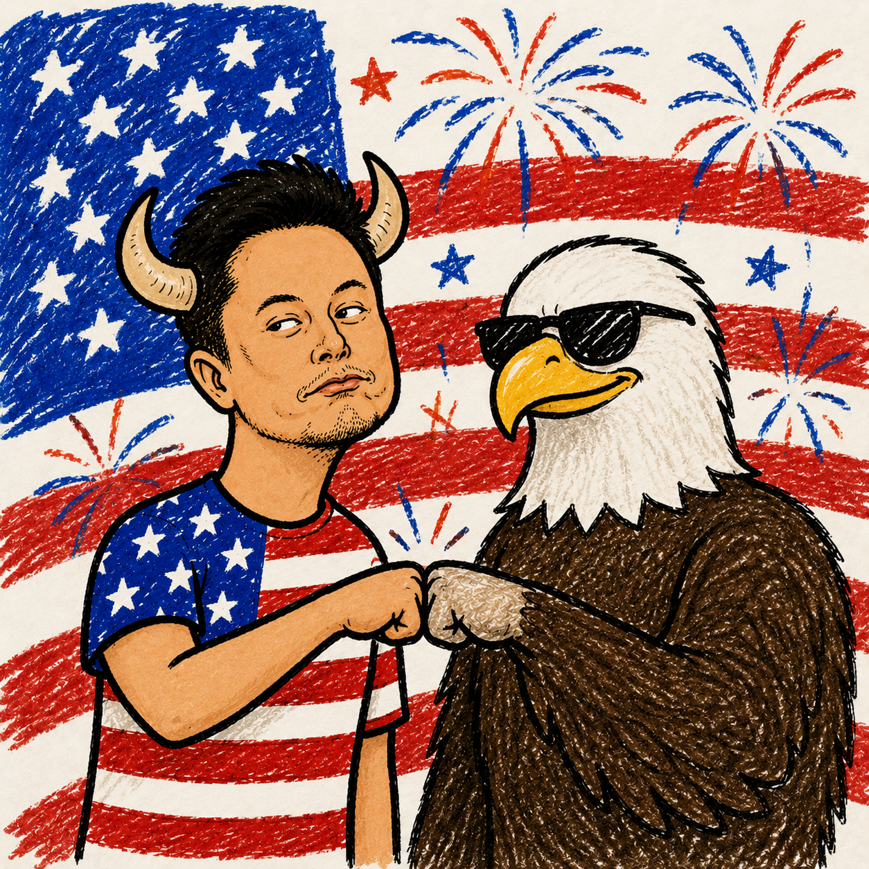 Bullon Musk with a bald eagle