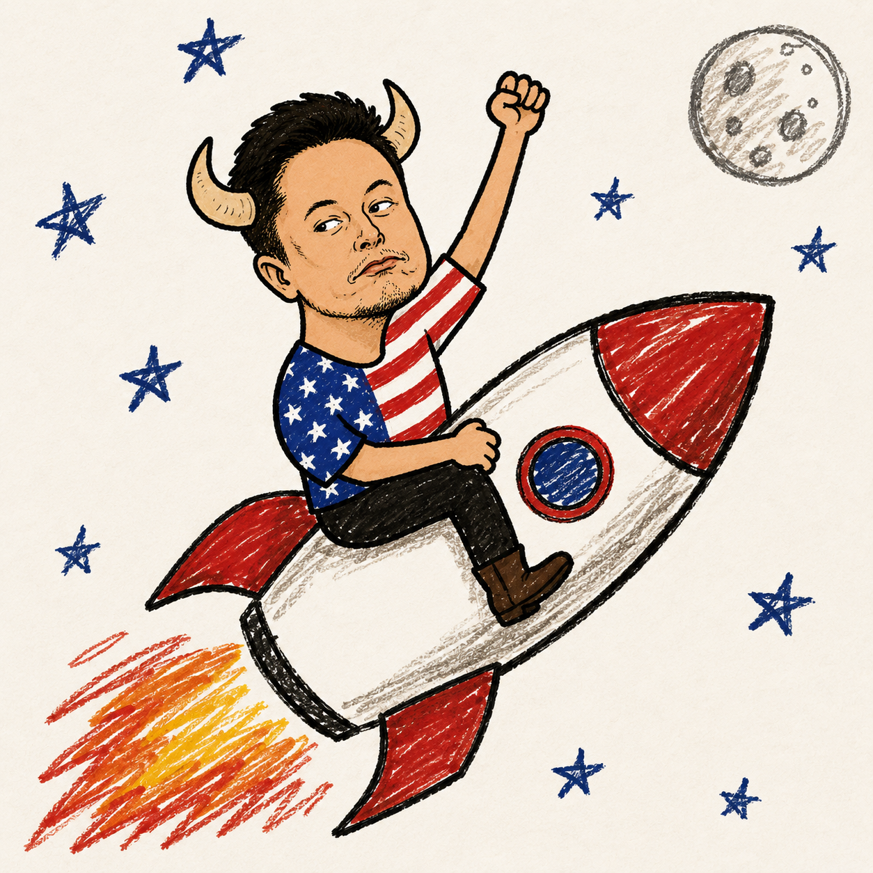 Bullon Musk riding a rocket