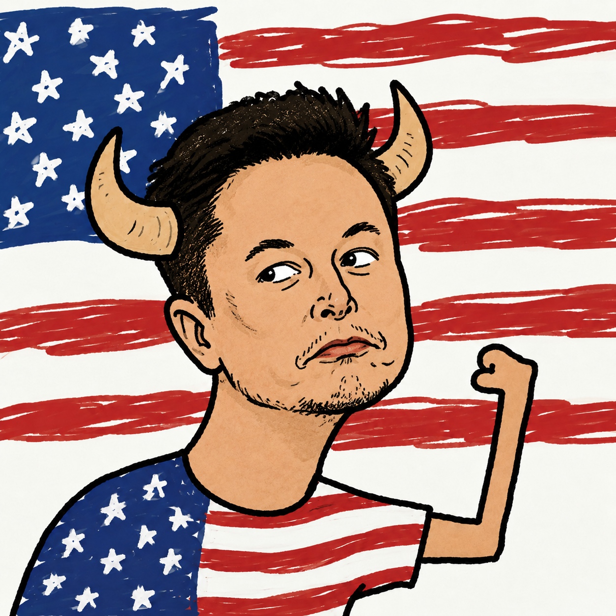Bullon Musk flexing in front of the American flag